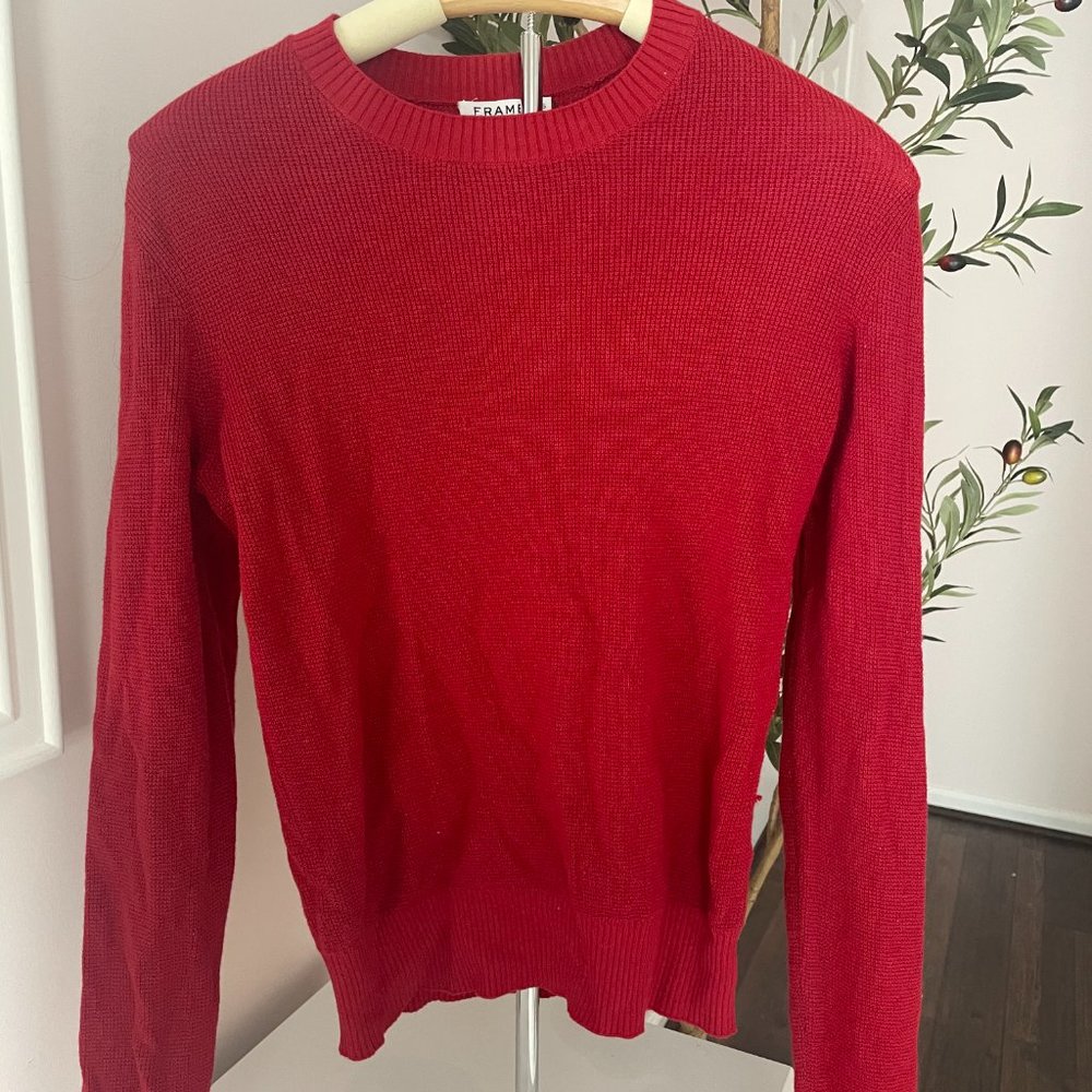 Frame Elbow Patch Red Knit Sweater, Size Small
